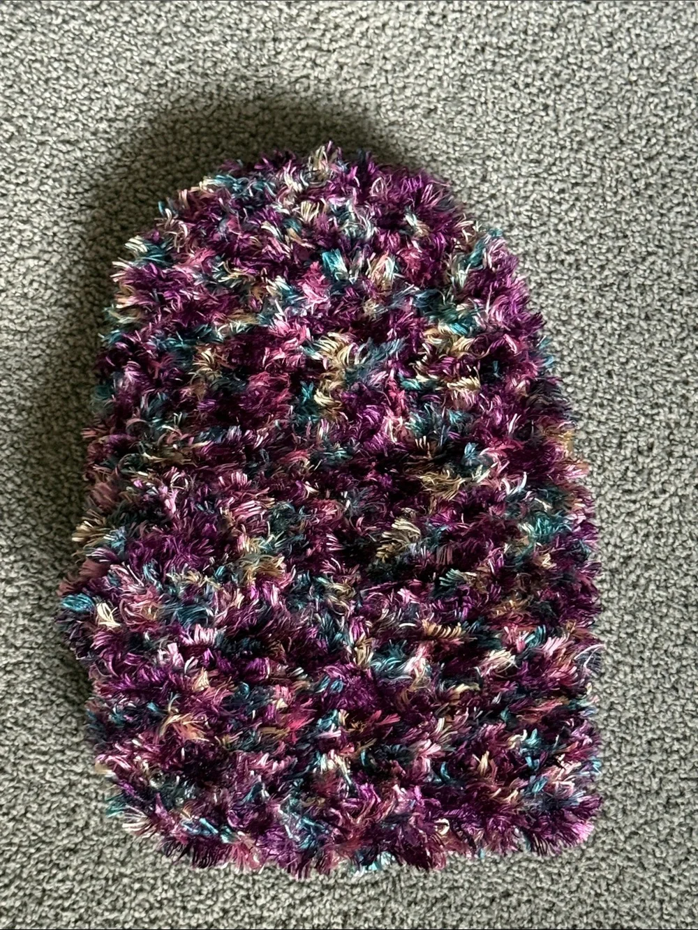 Plush Multicolor Knit Beanie Hat - Purple/Pink/Teal/Burgundy. Women's One Size.